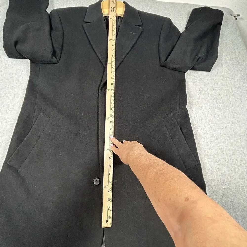 Mens Black Chaps Wool Blend Long Trench Pea Coat Sz 44L‎ Winter